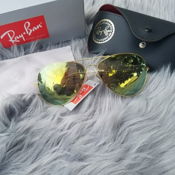 Ray-ban green mirror gold frame sunglasses 3026 - Picture 5 of 5